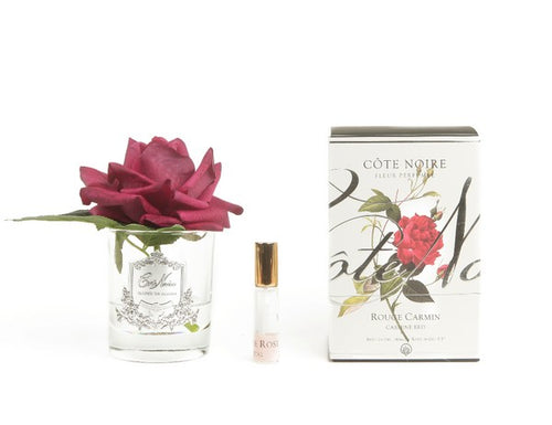 SINGLE RED ROSE CLEAR GLASS WITH SILVER CREST