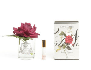 SINGLE RED ROSE CLEAR GLASS WITH SILVER CREST