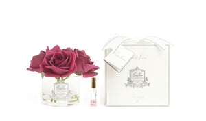 5 ROSE CARMINE RED CLEAR GLASS WITH SILVER CREST