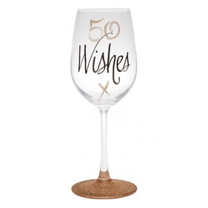 50TH BIRTHDAY WISHES ROSE GOLD WINE GLASS GIFT BOXED