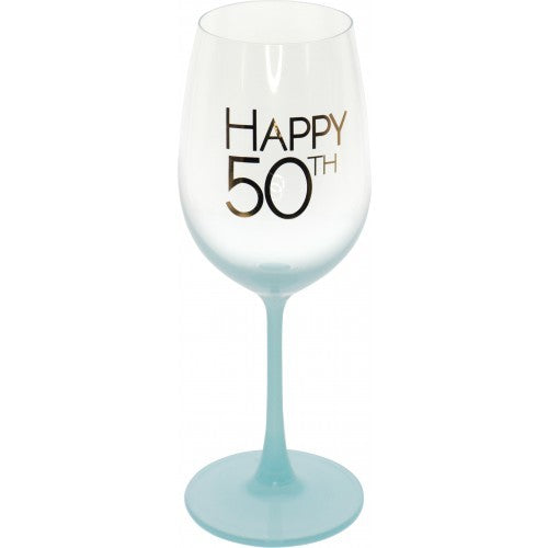 50TH BIRTHDAY TEAL NEO WINE GLASS GIFT BOXED