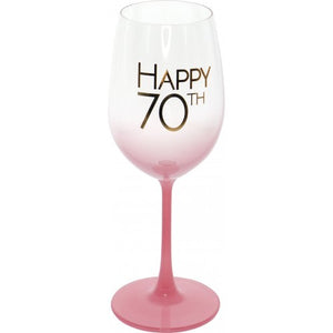 HAPPY 70TH BIRTHDAY CORAL NEO WINE GLASS GIFT BOX