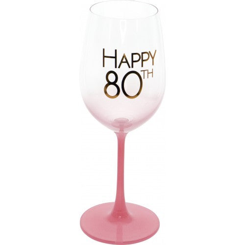80TH BIRTHDAY CORAL NEO WINE GLASS GIFT BOX