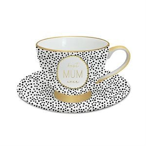 BEST MUM DOTTY TEA CUP & SAUCER