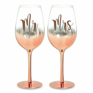 MR & MRS ROSE GOLD OMBRE CHAMPAGNE GLASSES