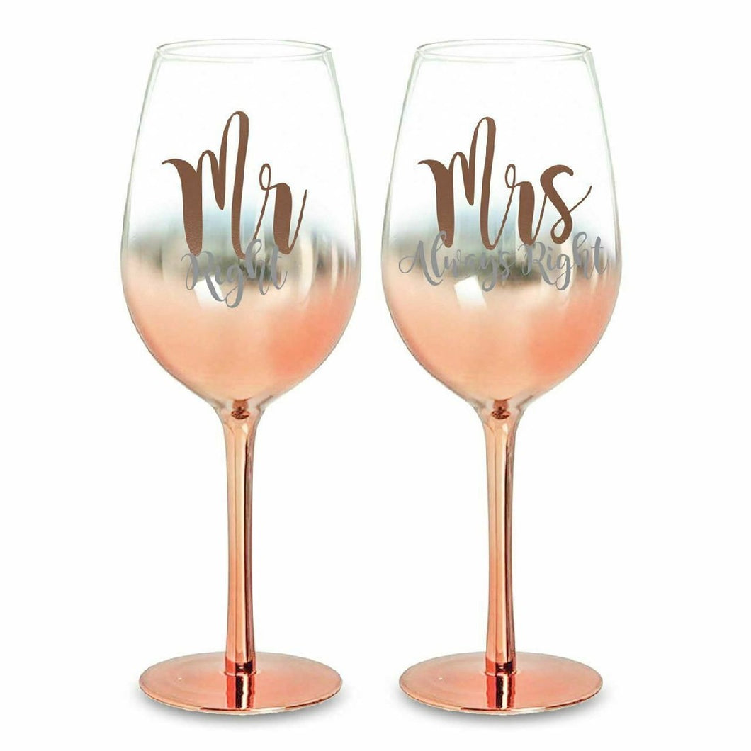 MR & MRS ROSE GOLD OMBRE CHAMPAGNE GLASSES